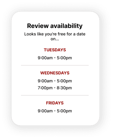 App interface showing availability